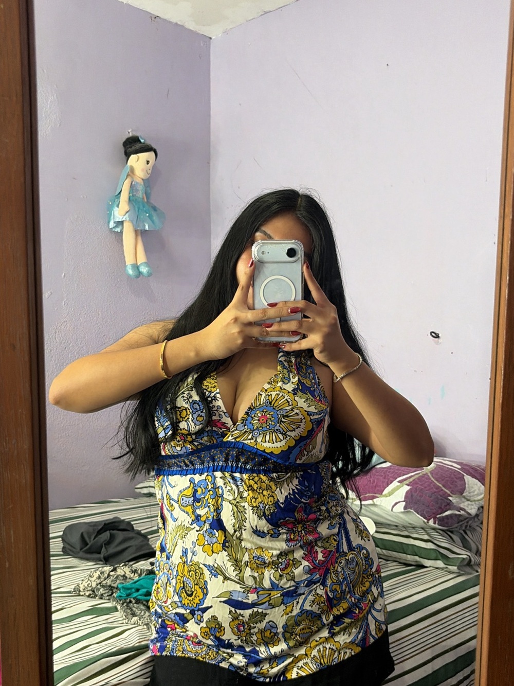 Michael Kors Blue, Yellow and White Floral Halter Top